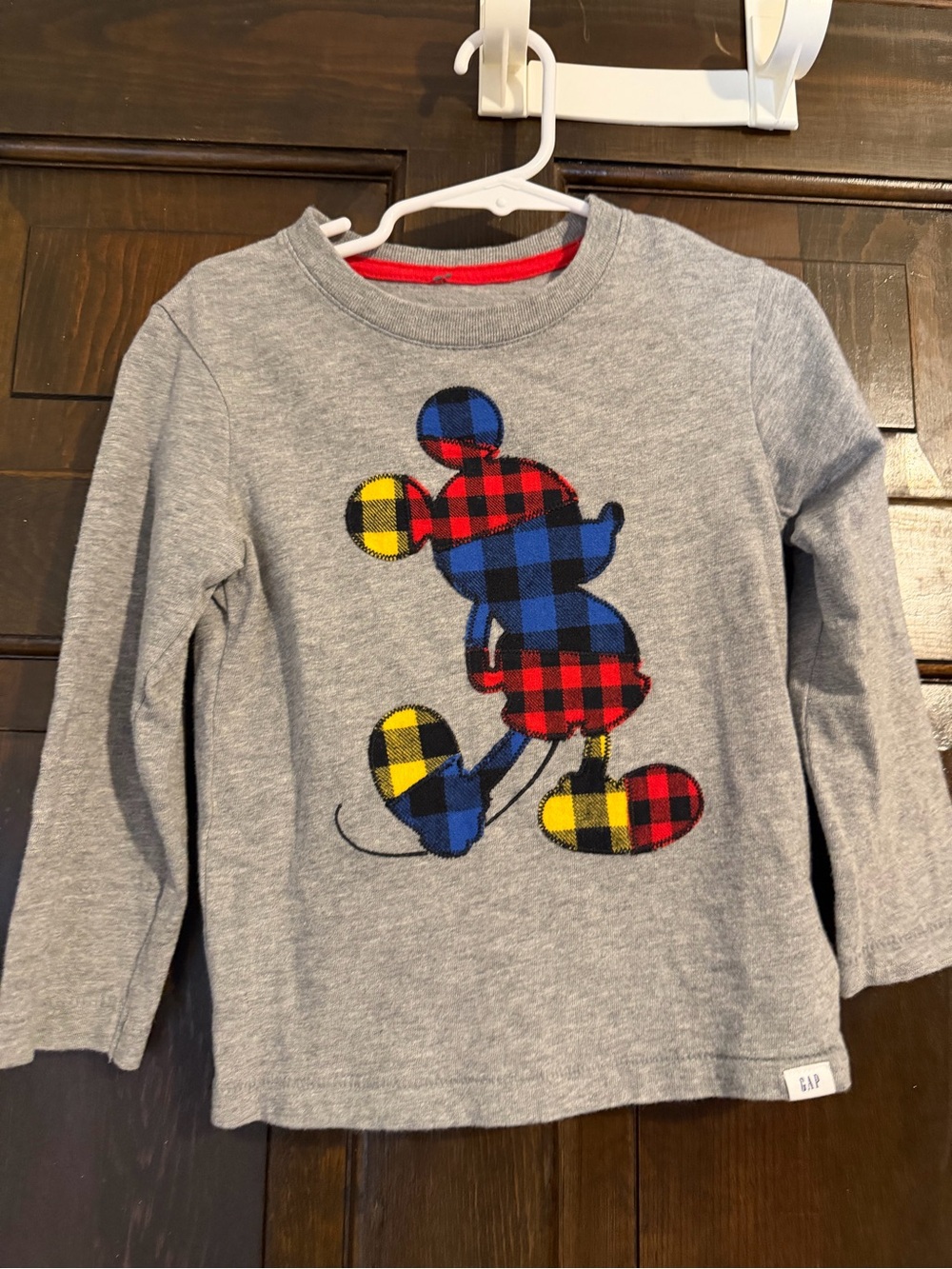 Disney + Gal Gray Kids Long Sleeve Shirt with Red Blue Yellow Plaid Mickey